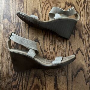 Charleston Shoe Co. Tan Wedge Sandals - Size 7